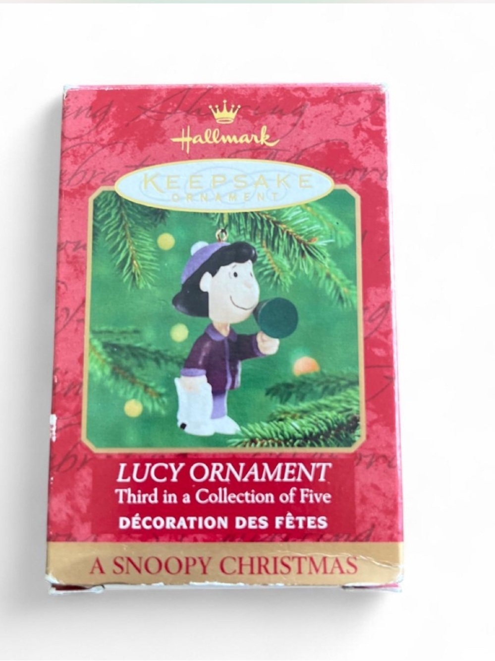 2000 Hallmark Keepsake Peanuts Lucy A Snoopy Christmas Ornament QRP4174 Box